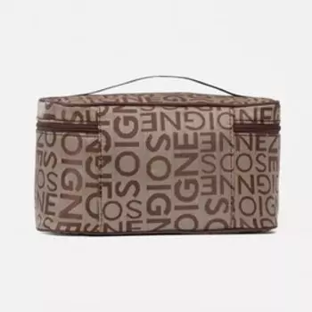 Косметичка-сундучок на молнии, на подкладке, с ручкой, зеркалом, коричневая