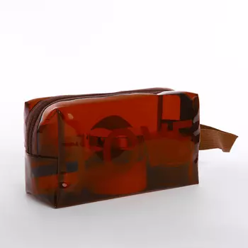 Косметичка на молнии, с ручкой, цвет коричневый/прозрачный