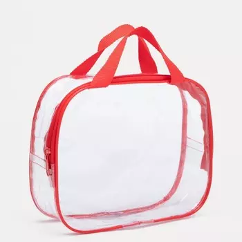 Косметичка на молнии, с ручками, цвет прозрачный/красный