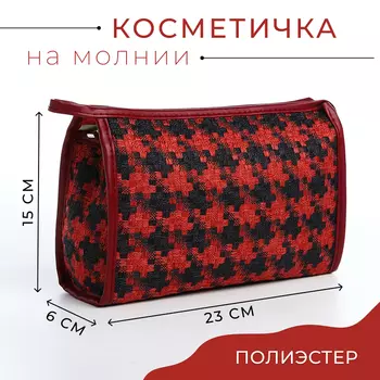 Косметичка на молнии, треугольная, с паттерном «Гусиная лапка», красная