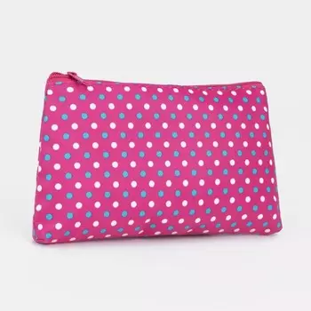 Косметичка-пенал на молнии, плоская, маленькая, в горох, малиновая
