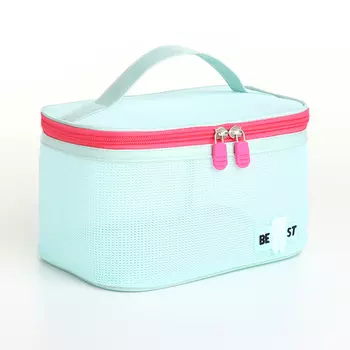 Косметичка-сундучок на молнии, с ручкой, сетка/мятная