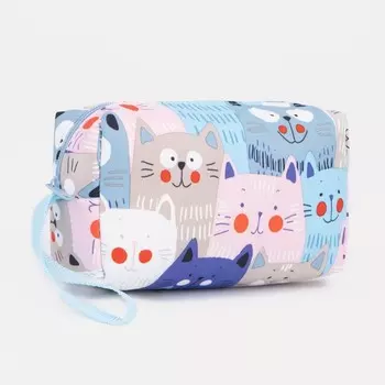 Косметичка-футляр женская с ручкой, объёмная, маленькая, для косметики, лекарств, прокладок, голубая/разноцветная