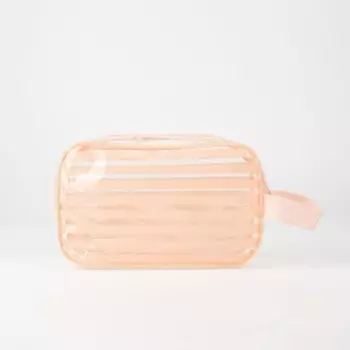 Косметичка на молнии для бассейна, с ручкой, матовая, средний размер, в полоску, розовая