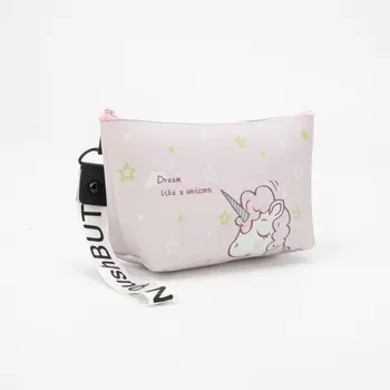 Косметичка на молнии, с ручкой, с рисунком, средний размер, бледно- розовая