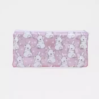 Косметичка-пенал на молнии, с рисунком «Зайки», прозрачная/розовая
