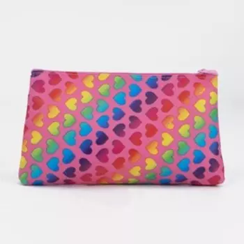 Косметичка-пенал на молнии, плоская, маленькая, с радужным рисунком, розовая/разноцветная