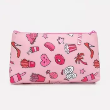 Косметичка-пенал на молнии, плоская, маленькая, с принтом, розовая