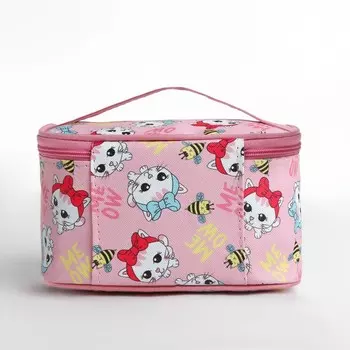 Косметичка-сундучок женская на молнии, с ручкой, розовая