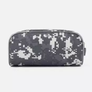 Косметичка на молнии мужская, с ручкой, с принтом «Пиксели», серый