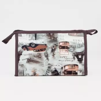 Косметичка на молнии, треугольная, с рисунком «Франция», коричневая/серая