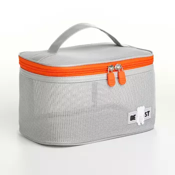 Косметичка-сундучок на молнии, с ручкой, сетка/серая