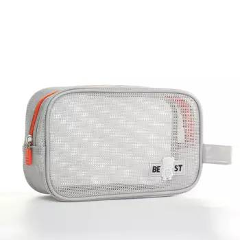 Косметичка на молнии сетчатая, с ручкой, Best, серая