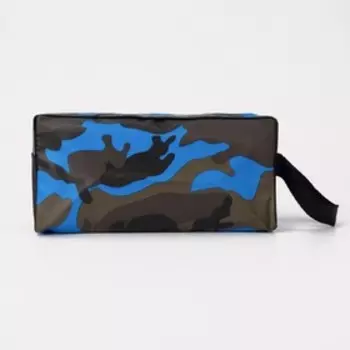 Косметичка на молнии мужская, с ручкой, с принтом, с сеткой, камуфляж/синяя