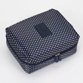 Косметичка-органайзер дорожная на молнии, с карманами, с паттерном, тёмно-синяя