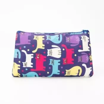 Косметичка-пенал на молнии, плоская, с рисунком, синяя/разноцветная