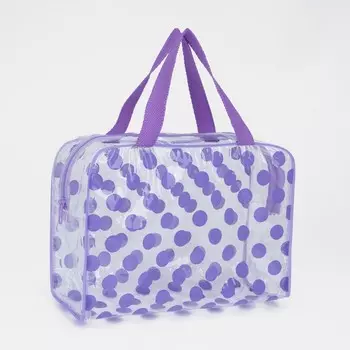 Косметичка-сумка на молнии для бассейна, с ручками, в горох, полупрозрачная/сиреневая
