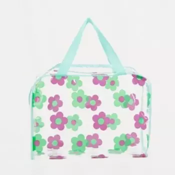 Косметичка-сумка на молнии для бассейна, с ручками, с цветочным принтом, прозрачная/зелёная