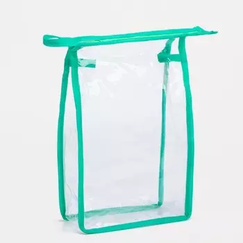 Косметичка на молнии, цвет зелёный/прозрачный