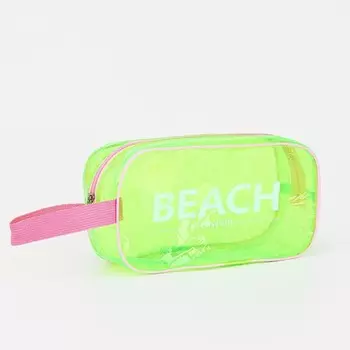 Косметичка на молнии, с ручкой, цвет зелёный