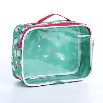 Косметичка на молнии, с ручкой, цвет зелёный