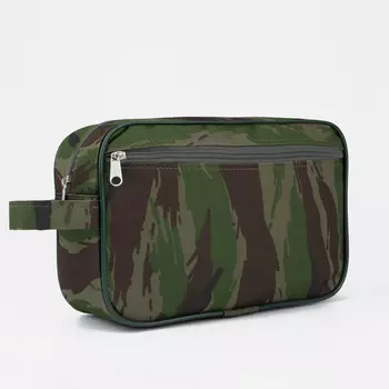 Косметичка дорожная на молнии «ЗФТС», с ручкой, наружный карман, цвет зелёный/камуфляж