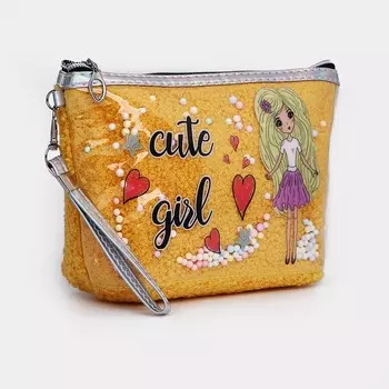 Косметичка простая на молнии, с ручкой, подкладом, с рисунком Cute girl, жёлтая