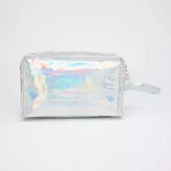 Косметичка на молнии, наружный карман, цвет серебристый