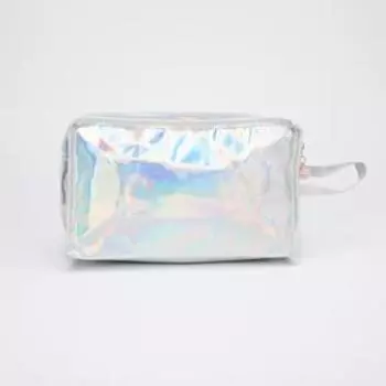 Косметичка на молнии, наружный карман, цвет серебристый