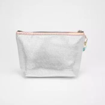 Косметичка на молнии, с ручкой, цвет серебристый