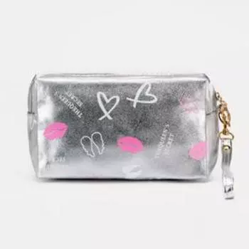 Косметичка на молнии, с ручкой, цвет серебристый