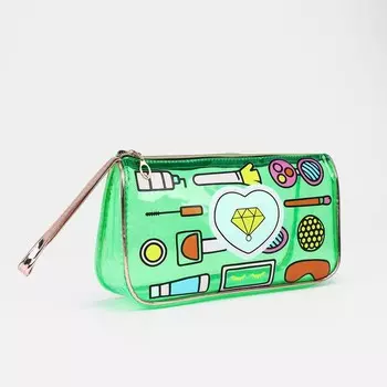 Косметичка на молнии для бассейна, большая, с ручкой, с принтом «Косметика», зелёная
