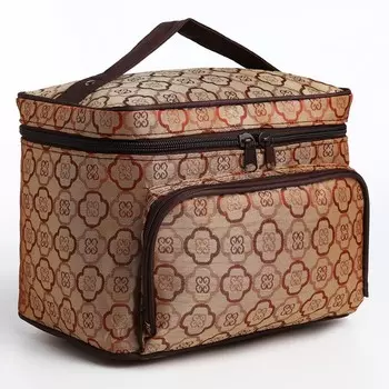 Косметичка на молнии, с зеркалом, с карманом, бежевая