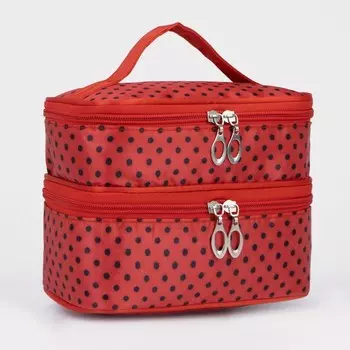 Косметичка на молнии, с зеркалом, цвет красный/чёрный