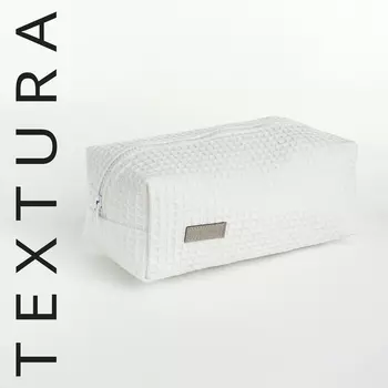 Косметичка женская на молнии TEXTURA, объёмная, большая, мягкая, белая