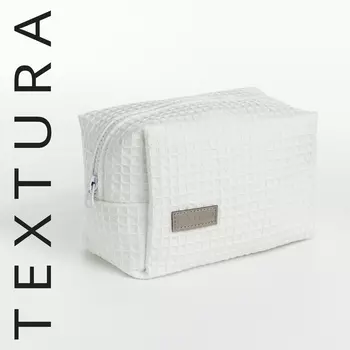 Косметичка женская на молнии TEXTURA, объёмная, средний размер, мягкая, белая