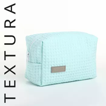 Косметичка женская на молнии TEXTURA, объёмная, средний размер, мягкая, бирюзовая