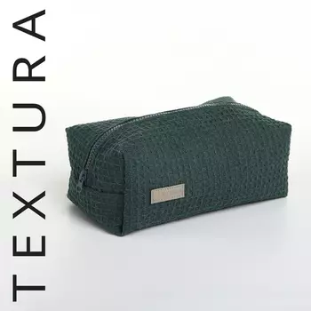 Косметичка женская на молнии TEXTURA, объёмная, большая, мягкая, зелёная