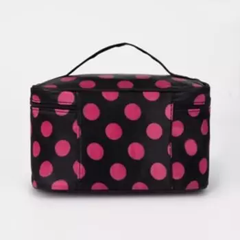 Косметичка на молнии, с зеркалом, цвет чёрный/малиновый