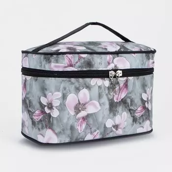 Косметичка на молнии, с зеркалом, цвет серый