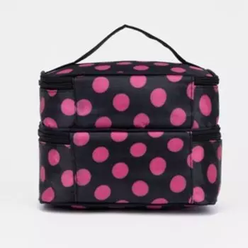 Косметичка дорожная на молнии с ручкой, с 2 отделами, с рисунком, чёрная/розовая