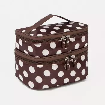 Косметичка дорожная на молнии с ручкой, с 2 отделами, с рисунком, коричневая/бежевая