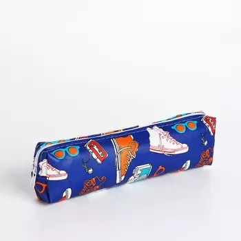 Косметичка-пенал на молнии, с рисунком, синяя