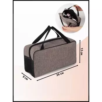 Косметичка-сумка на молнии, большая, с ручками, сеткой, серая