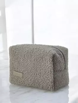 Косметичка женская на молнии TEXTURA, объёмная, плюшевая, серая