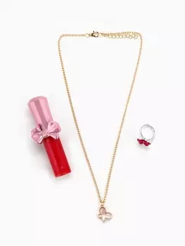 Косметика детская и аксессуары «Краше всех» для девочек, блеск розовый 8 г, цепочка с кулоном и кольцо