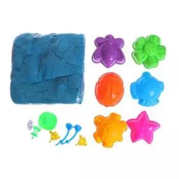 Космический песок голубой в коробке, 1 кг + песочница + формочки