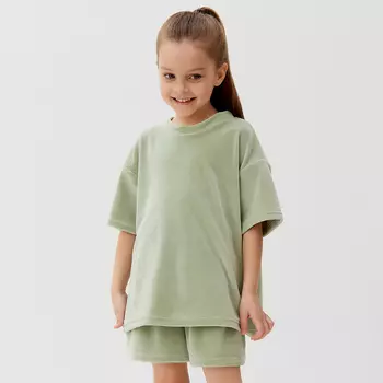 Костюм детский (футболка, шорты) KAFTAN Plushy р.32 (110-116), зеленый