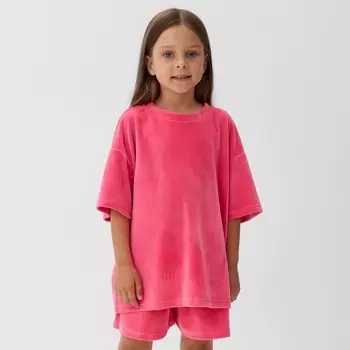 Костюм детский (футболка, шорты) KAFTAN Plushy р.34 (122-128), фуксия