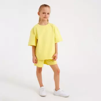 Костюм детский (футболка, шорты) MINAKU: Casual Collection, лимонный, рост 140 см
